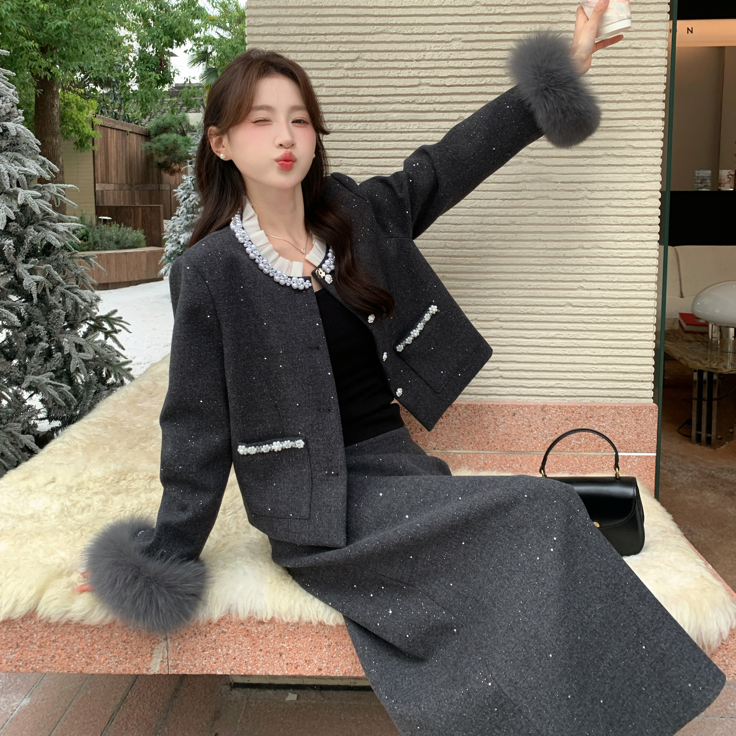 2025冬季新款现货灰色羽绒套装90绒#25236-P315-K458，女装套装/套裙，唛多