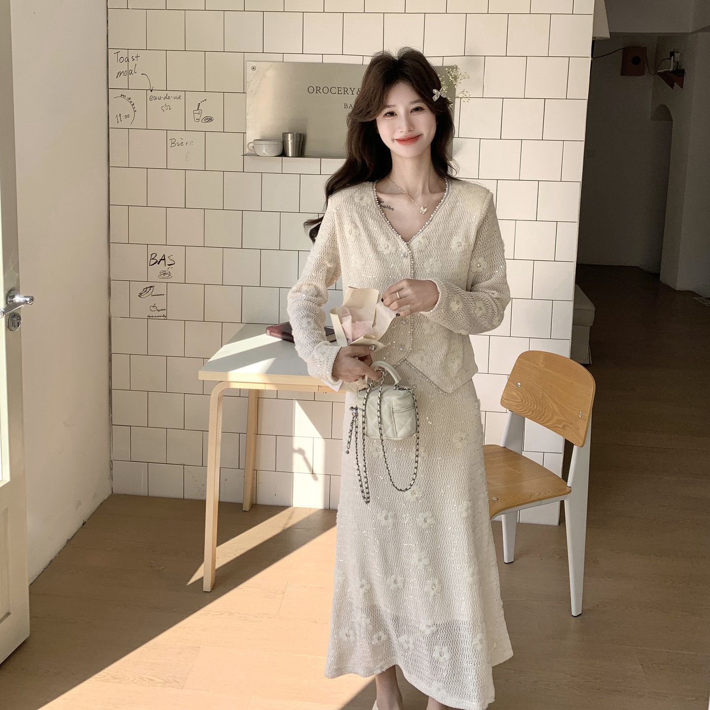 2026春季新款现货蕾丝重工套装上衣+半裙#6007-P185-K288,女装套装/套裙,唛多