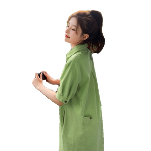 粉色牛仔连衣裙女夏2024新款法式气质小个子衬衫裙港风高级感小众图片