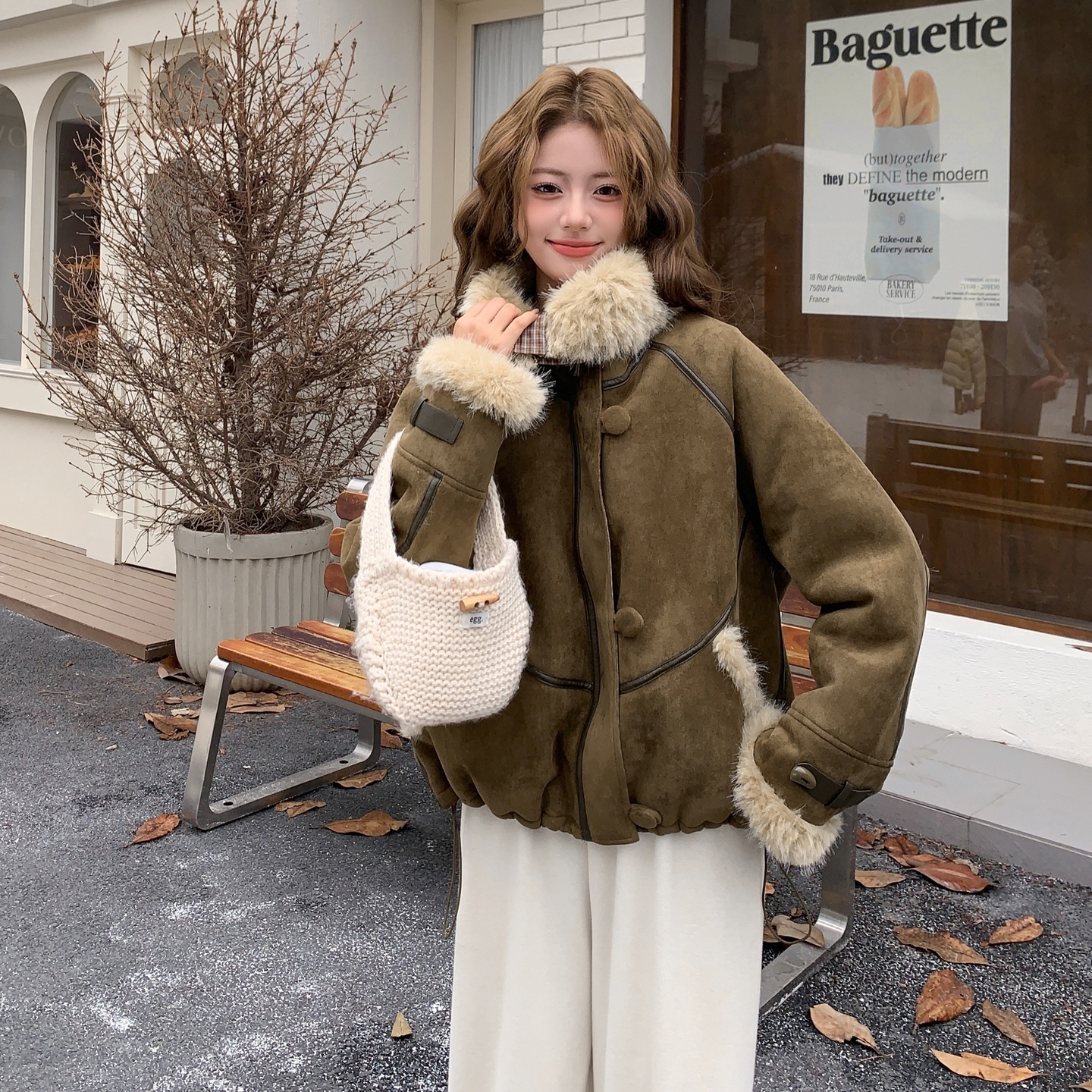 2025冬季新款加厚百搭军绿色百搭羔毛外套#25215-P210-K318,女装皮草,唛多 2025冬季新款加厚百搭军绿色百搭羔毛外套#25215-P210-K318,女装皮草,唛多