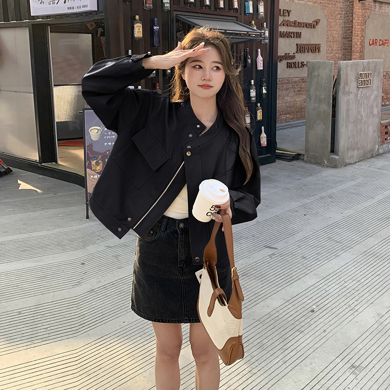 2026年春款现货简约飒爽气质皮衣外套2色入#1020-P125K178，女装皮衣，唛多