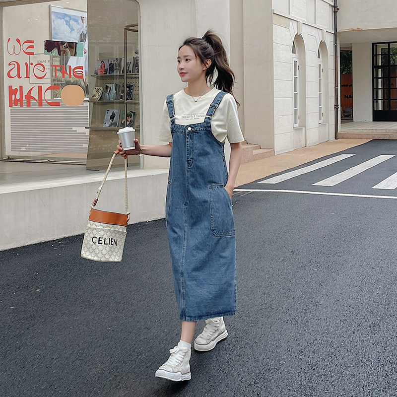 设计感牛仔背带裙女2023春夏新款韩版学院风小个子吊带连衣裙子薄,女装连衣裙,唛多