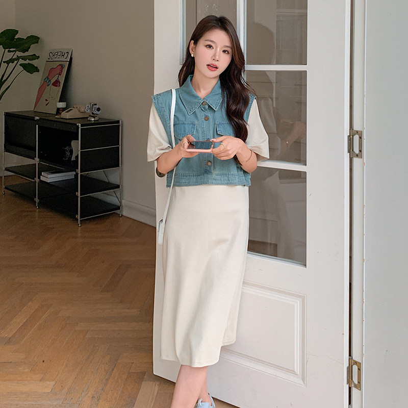 夏季现货现货数据好假两件牛仔连衣裙2色入#3071-P105-K158,女装连衣裙,唛多