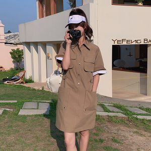 韩系工装polo领甜酷连衣裙女2025夏季新款收腰显瘦气质a字短裙子图片