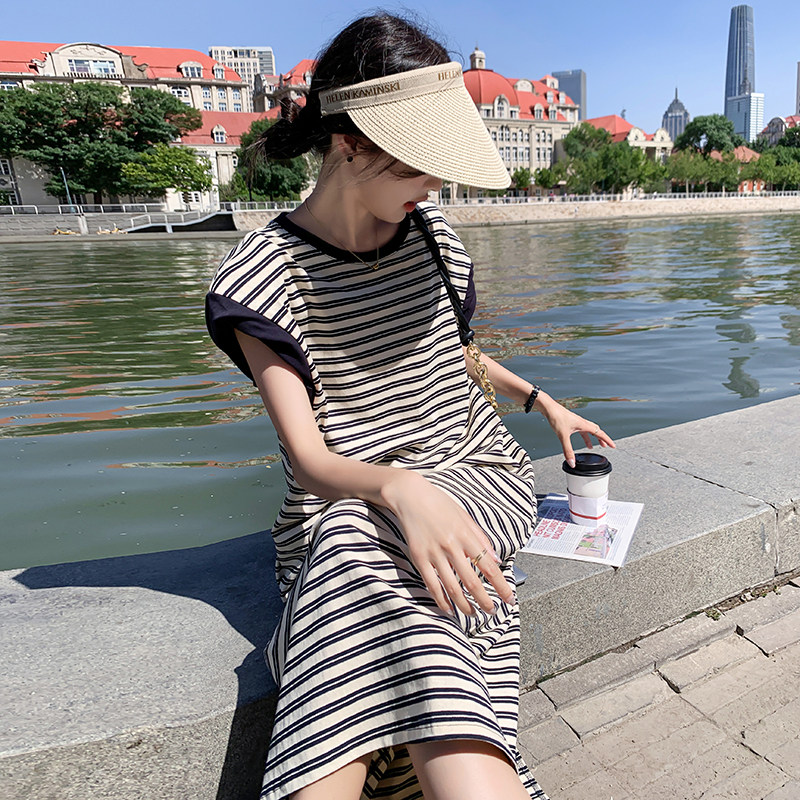 2026年夏季设计感条显瘦不挑身材条纹连衣裙#3093-p105-k158,女装连衣裙,唛多