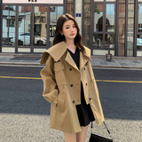 2026年春款现货韩版设计感双排扣风衣外套2色入#8807--P140--K198，女装风衣，唛多