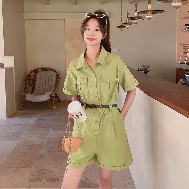 2025夏季大货大货绿色工装收腰连体裤配套带#3080-P115-K168,女装连衣裙,唛多