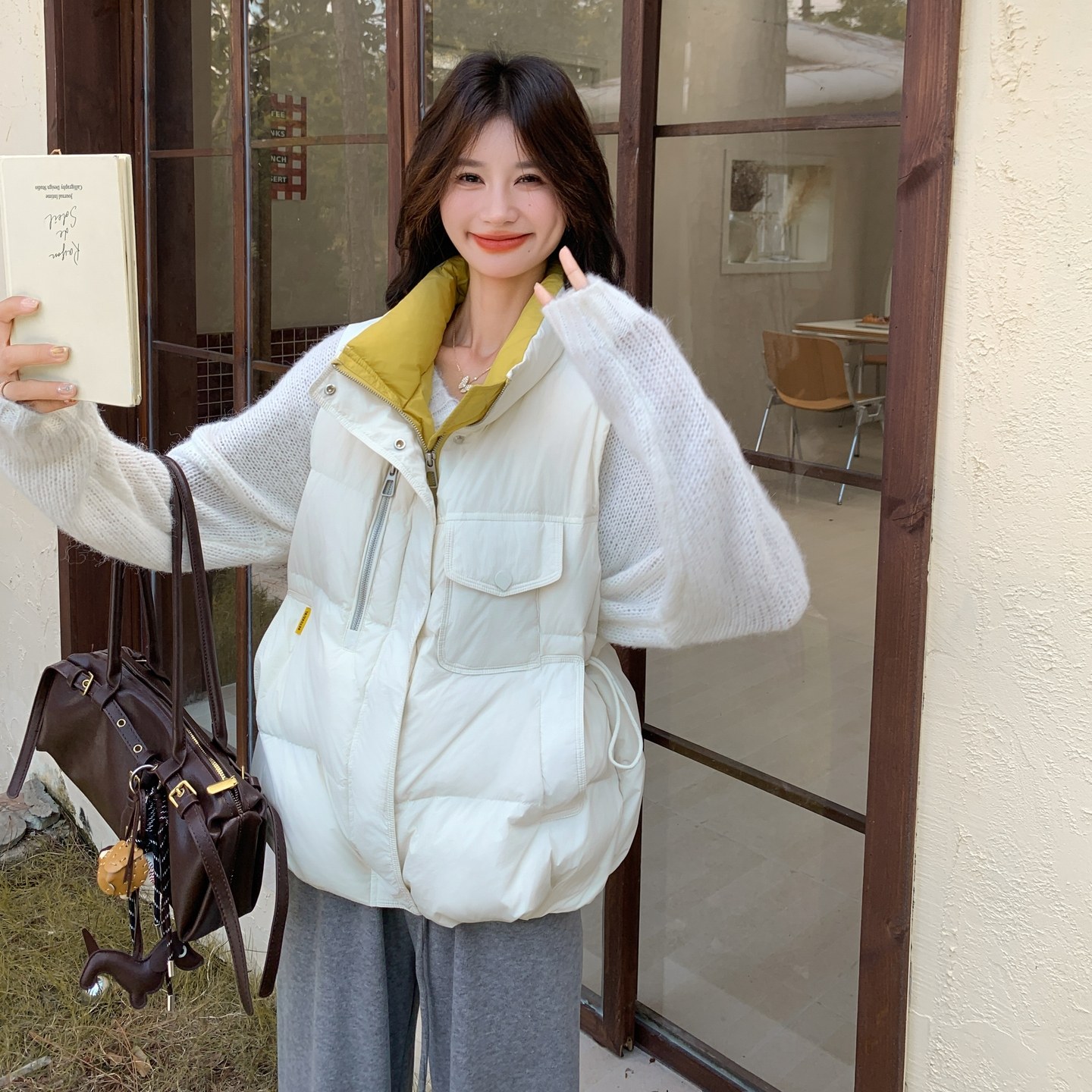 2025冬季新款现货现货白色拼接羽绒马甲90绒#25183-P195-K288,女装马甲,唛多