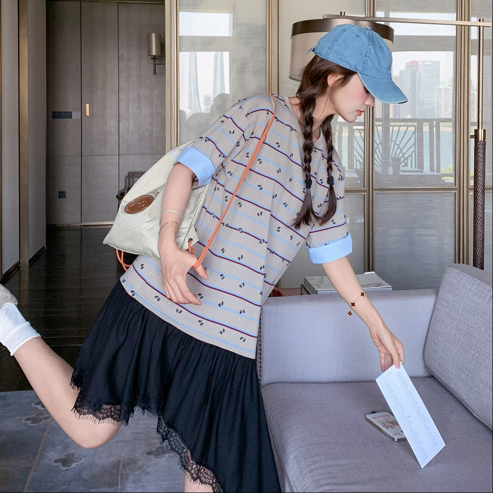 2025夏季新款印花蝴蝶结拼接连衣裙#2577-P135-k198,女装连衣裙,唛多