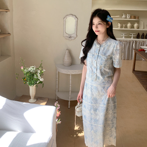 小香风蕾丝刺绣上衣半身裙两件套2025夏季新款高级感miu系套装裙图片