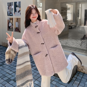 2025冬季新款现货粉色毛茸茸慵懒感羊羔毛外套 #25198-P195-k318图片