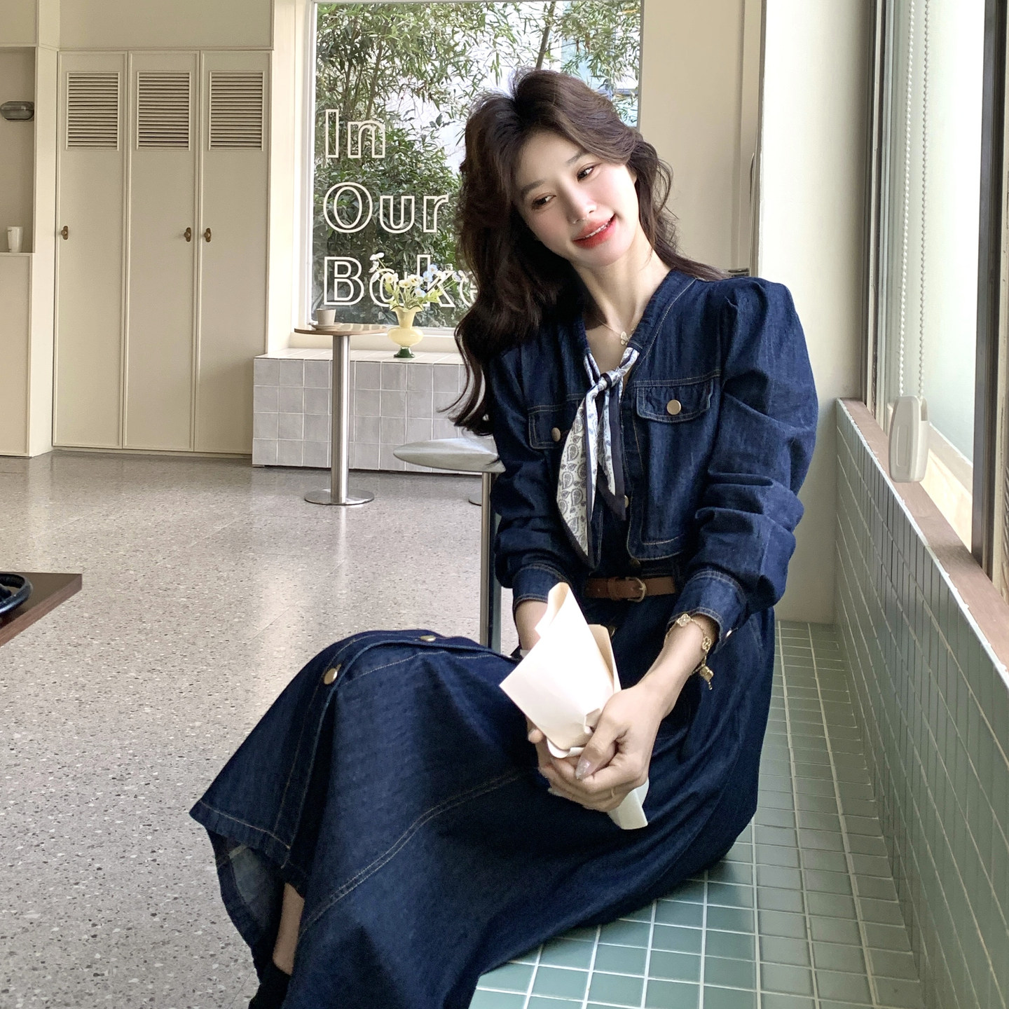 2026春季新款现货牛仔连衣裙+腰带+围巾#6001-P165-K258,女装连衣裙,唛多