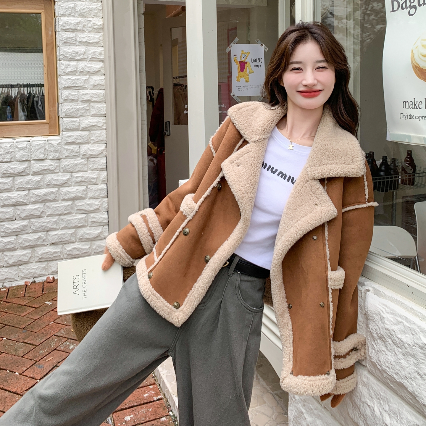 2025冬季新款现货现货加厚浅咖羊羔毛外套#25180-P185-K278，女装皮草，唛多