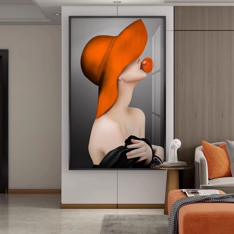 北欧人物时尚创意装饰画竖版挂画走廊尽头墙面壁画晶瓷画玄关过道图片