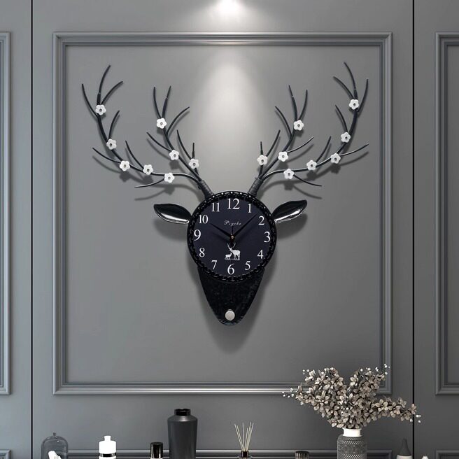 鹿头钟表挂钟客厅家用现代北欧