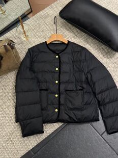 实拍欧货丝绒包边短款圆领白鹅绒黑色羽绒服女2025年冬季新款