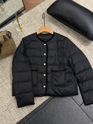 实拍欧货丝绒包边短款圆领白鹅绒黑色羽绒服女2025年冬季新款