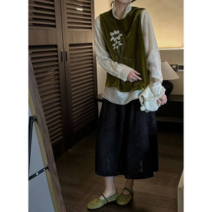 2026早春女装新款绿色丝绒手工钉珠水钻马甲气质老钱风轻中式上衣