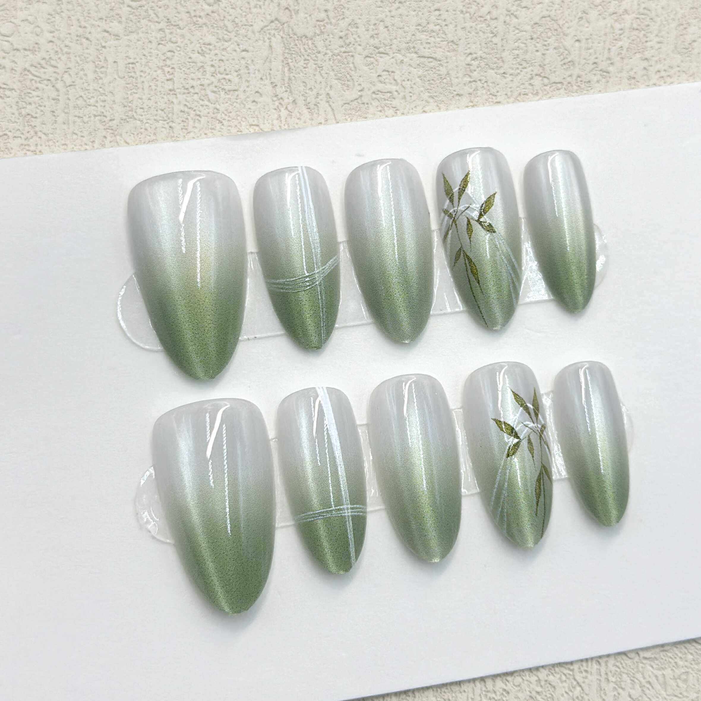 绿色新款短杏仁假指甲片