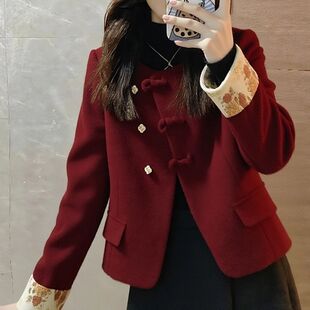 新中式红色短款夹棉时尚外套女2026新年高级小众不撞款小香风上衣