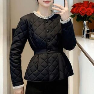 气质短款棉服外套2025年冬季新款冬装巨好看高端黑色菱格棉衣女装