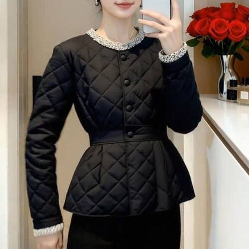 气质短款棉服外套2025年冬季新款冬装巨好看高端黑色菱格棉衣女装