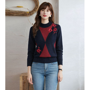 早春新款2026年套头长袖针织衫女设计感小众花卉刺绣宽松显瘦上衣