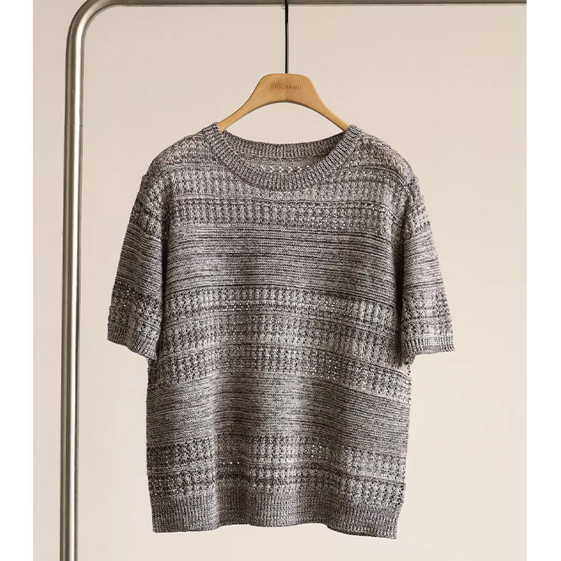 复古镂空亚麻咖灰色针织衫女2026早春新款高级感洋气百搭显瘦上衣