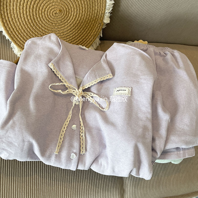 紫色女德绒休闲睡衣简约