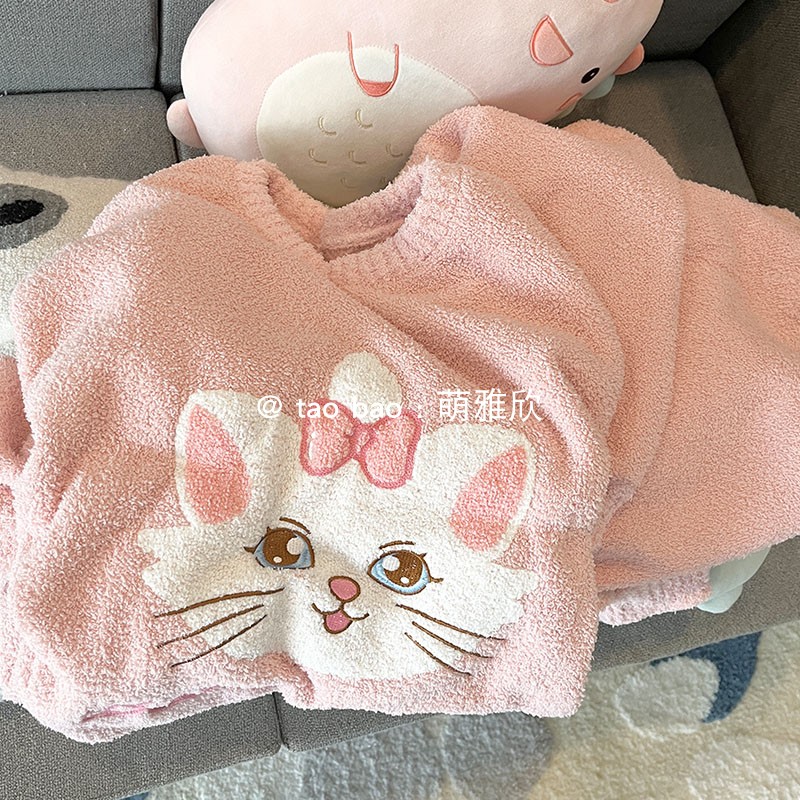 小猫女珊瑚绒卡通睡衣可爱