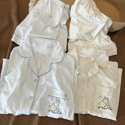 原创！蓝点兔睡衣女款夏季纯棉短袖短裤套装可爱2026新款家居服