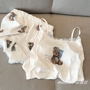 带胸垫小熊睡衣女款 两件套少女甜美可爱家居服 夏季 莫代尔吊带短裤