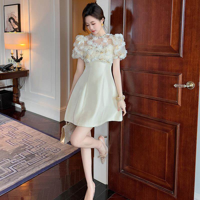小香风连衣裙女夏轻奢高级感生日礼服甜美气质小个子收腰a字短裙