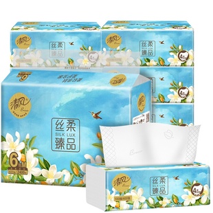 154大尺寸面巾纸批发6包提装 餐巾纸190 M码 清风花萃抽纸家庭装