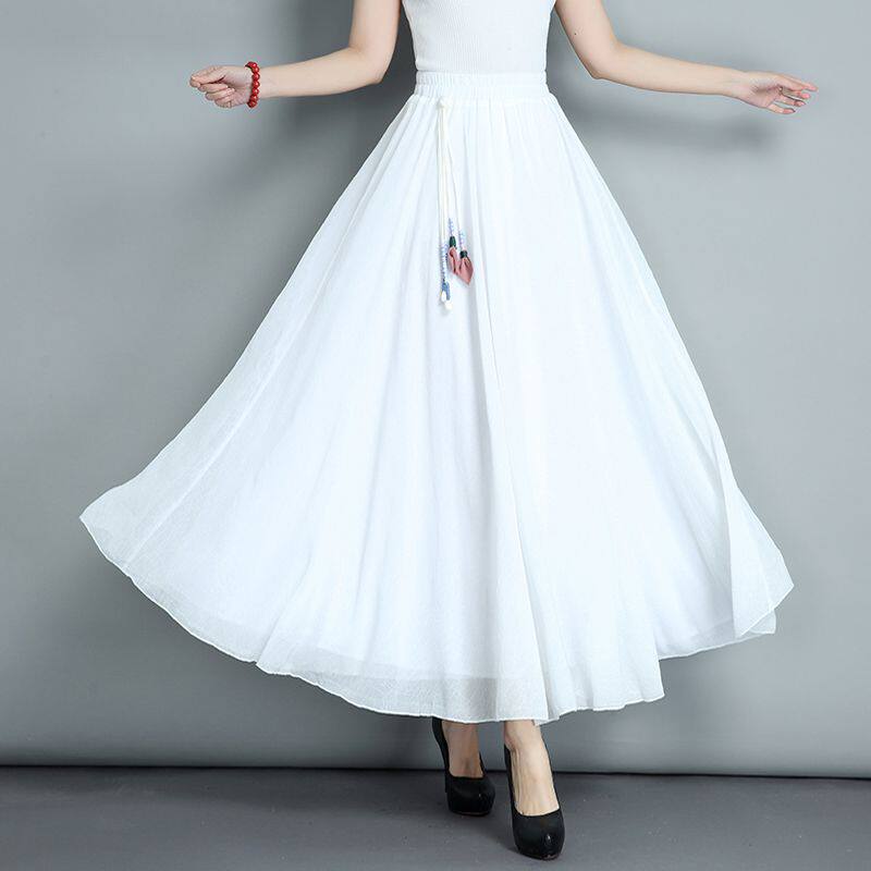 春夏季白色垂感半身裙雪纺长裙子大裙摆舞蹈裙长款仙女裙沙滩裙女