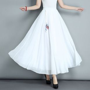 春夏季白色垂感半身裙雪纺长裙子大裙摆舞蹈裙长款仙女裙沙滩裙女