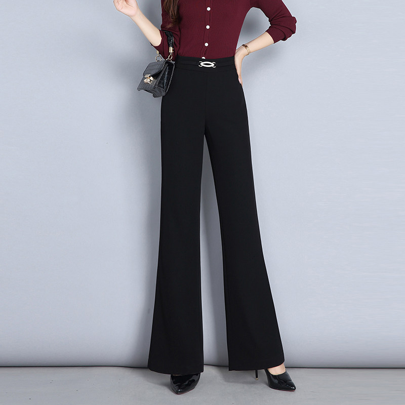 2025年秋季阔腿裤微喇裤长裤子女高腰黑色白领喇叭裤垂感休闲西裤
