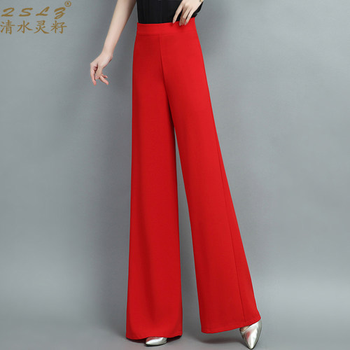 QSLZ/清水灵籽垂感雪纺直筒裤阔腿裤长裤子女 2026夏季新款简约裤