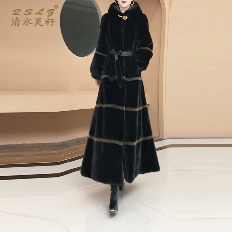 冬季加厚保暖仿皮草长款大衣外套