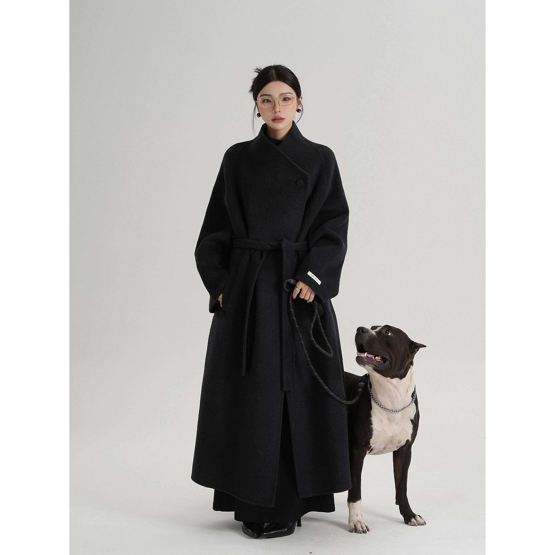 SRYS AME气质高级感中长款斜扣领羊毛大衣呢子毛呢外套秋冬装女装