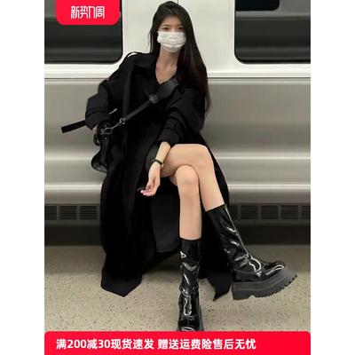 黑色风衣外套女2025早春韩版中长款高级感英伦风休闲小个子女大衣