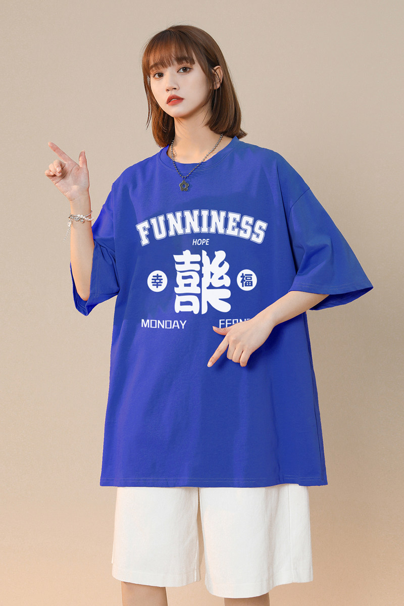 A334-TX02-25夏季通勤创意字母印花圆领宽松短袖T200G高品质全棉,女装T恤,电商B339(原A334）
