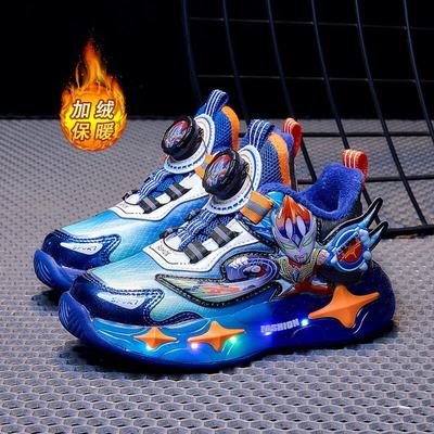 江博士奥特曼加绒男童鞋子2025冬季儿童运动鞋小童发光鞋子