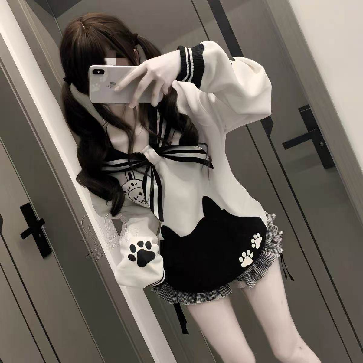 日系软妹可爱小兔子印花海军领卫衣秋冬新款宽松慵懒百搭套头上衣,女装/女士精品,卫衣/绒衫,淘宝优惠券,粉丝福利购,淘宝优惠卷