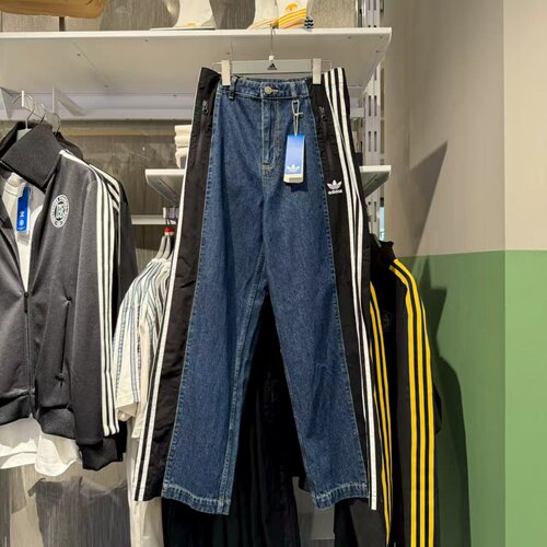 Adidas阿迪达斯三叶草男拼接撞色宽松透气舒适运动牛仔长裤KC2636