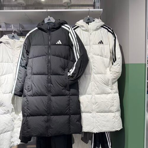 Adidas阿迪达斯男女长款羽绒服三条杠加厚保暖防风连帽外套KC2498