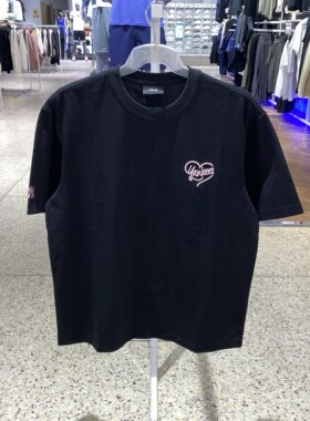 MLB短袖男女情侣25新款爱心刺绣圆领宽松休闲运动白T恤3ATSH0153