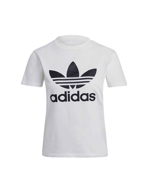 Adidas阿迪达斯三叶草短袖女夏季宽松运动服大logo白色T恤GN2899