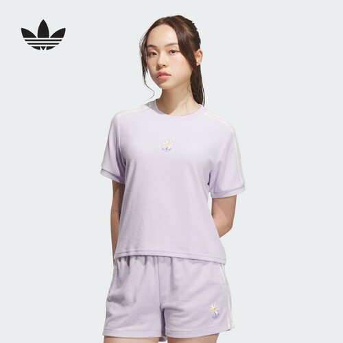 阿迪达斯三叶草短袖女2025新款运动毛巾料圆领T恤KB8960KB8961