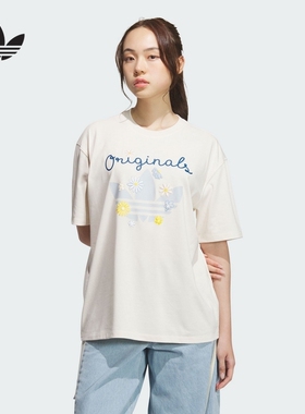 adidas阿迪达斯夏季新款三叶草女休闲宽松百搭印花短袖T恤KB8958